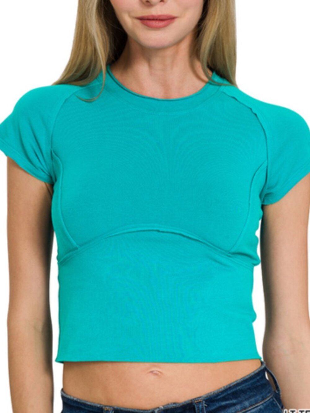ZENANA Exposed seam fitted cropped tee